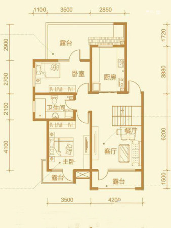 晨兴·翰林水郡户型-05-2室2厅1卫1厨建筑面积76.00平米