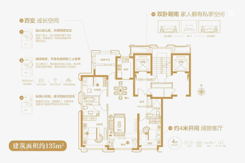 绿地·海珀云翡135㎡户型图-3室2厅2卫1厨建筑面积135.00平米