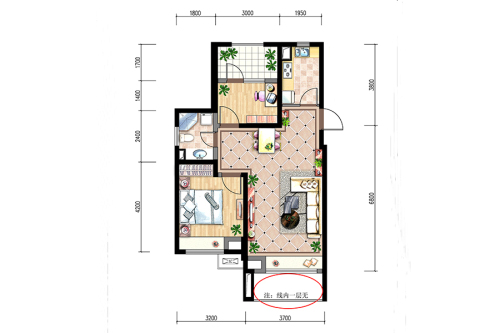 宏亚·圣诺园GE户型-2室2厅1卫1厨建筑面积76.25平米