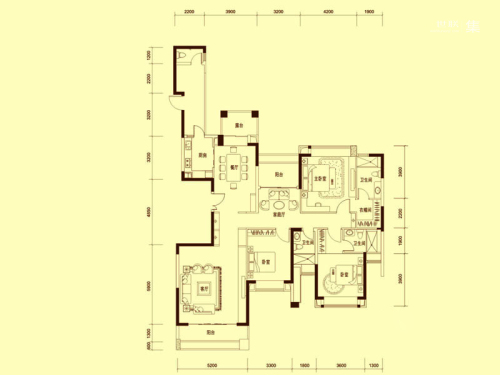 山语清晖花园B户型奇数层-4室2厅3卫1厨建筑面积191.00平米
