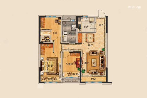 碧桂园·欧洲城YJ90户型-3室2厅1卫1厨建筑面积103.00平米