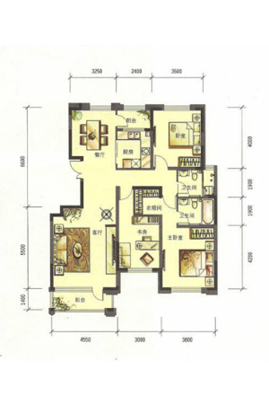 华亿红府B10户型-3室2厅2卫1厨建筑面积141.00平米