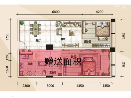 779财富中心D户型-2室2厅1卫1厨建筑面积55.31平米