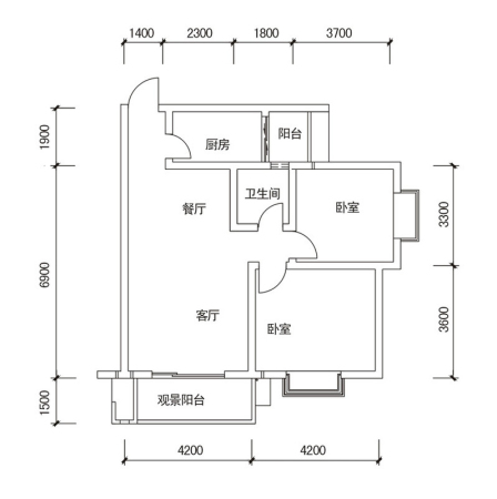 长河郡【售罄】一期二批次标准层B2户型-2室2厅1卫1厨建筑面积78.50平米