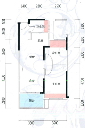 嘉和·冠山海罗腾堡S2户型-2室2厅1卫1厨建筑面积75.00平米