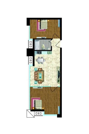 金河国际公寓公寓A户型-2室2厅1卫1厨建筑面积68.52平米