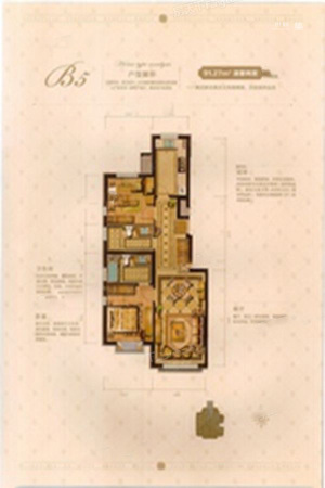 塞纳维拉·永定翠庭B5户型-2室2厅2卫1厨建筑面积91.27平米
