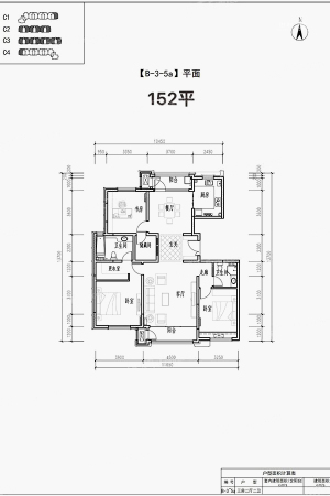 领秀·翡翠墅B-3-5a户型图-3室2厅2卫1厨建筑面积152.00平米