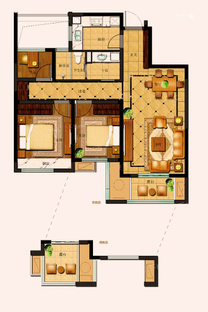 中铁九逸C4户型-3室2厅2卫1厨建筑面积87.00平米