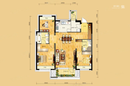 华润二十四城三期高层A户型-3室2厅2卫1厨建筑面积126.00平米