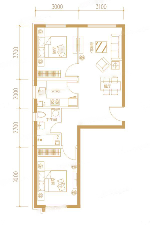 远洋7号5#2至14层A户型-5#2至14层A户型-2室2厅1卫1厨建筑面积86.87平米