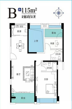 中交和美新城B户型-2室2厅2卫1厨建筑面积115.00平米