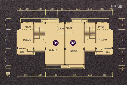 敏捷紫岭国际C型二层户型-2室2厅4卫1厨建筑面积182.00平米