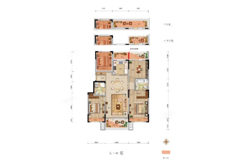 金辉优步湖畔三-七层100㎡户型-4室2厅2卫1厨建筑面积100.00平米