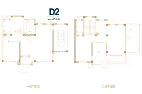 上实海上荟商墅224平D2户型-1室1厅1卫1厨建筑面积224.00平米