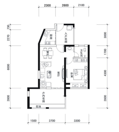第九湾三期11#一单元04、4-32层户型-1室2厅1卫1厨建筑面积72.17平米