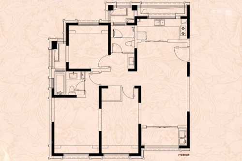 浦发罗兰翡丽J3户型-3室2厅2卫1厨建筑面积117.00平米