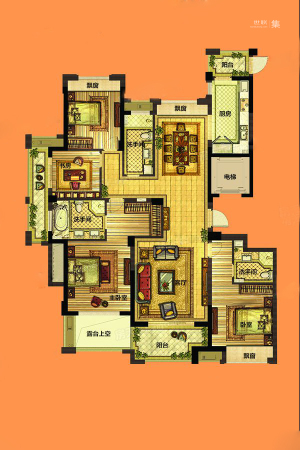 理想康城国际O户型-4室2厅3卫1厨建筑面积187.00平米