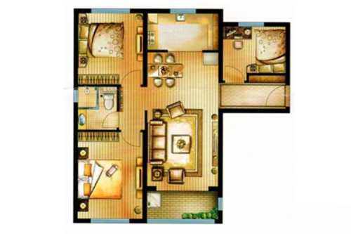 中航樾公馆一期1-4#标准层A户型-3室2厅1卫1厨建筑面积93.00平米