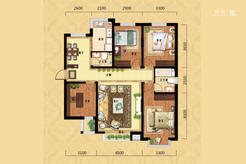 依云首府143平户型-4室2厅2卫1厨建筑面积143.00平米