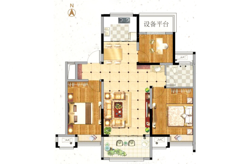 荣盛锦绣澜山项目B2户型-3室2厅1卫1厨建筑面积95.00平米