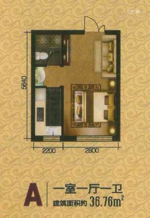 古田和睦城A户型-1室1厅1卫1厨建筑面积36.76平米