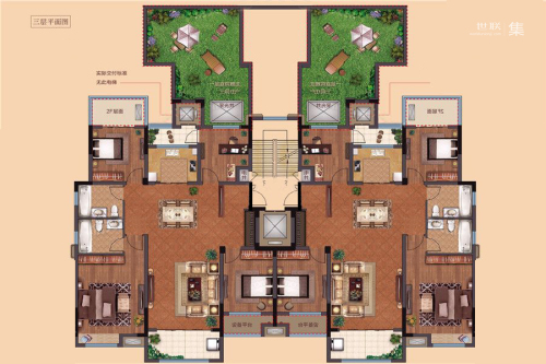 奥园城市天地叠墅三层平面图-4室2厅4卫2厨建筑面积150.00平米