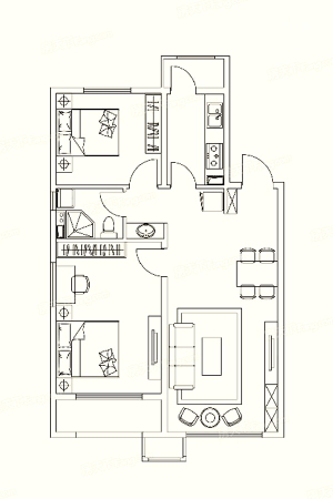 保利城5 A2户型-2室2厅1卫1厨建筑面积93.00平米