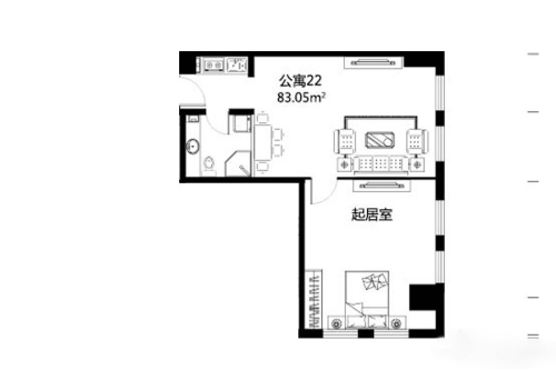 君康大厦公寓22-1室1厅1卫1厨建筑面积83.05平米