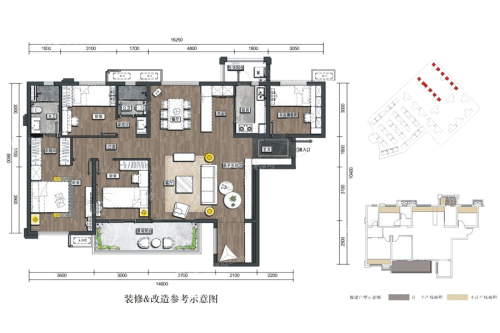 万科玖西堂高层1、2、3、7、8、12号楼宽堂户型标准层-4室2厅2卫1厨建筑面积143.00平米