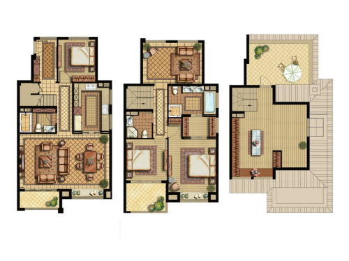 融信铂湾别墅158平户型-4室2厅3卫1厨建筑面积158.00平米