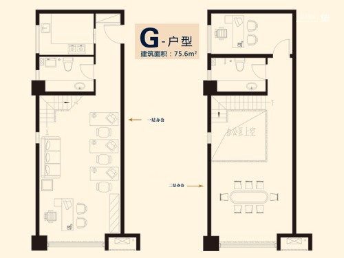 利嘉中心G户型-1室3厅2卫1厨建筑面积74.67平米