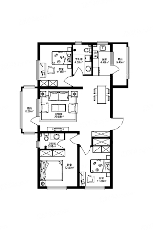 哈西骏赫城D3+户型-3室2厅1卫1厨建筑面积130.00平米