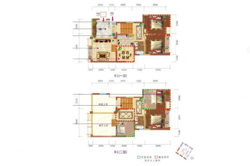 蓉树园1-4号楼B1型跃层户型-5室2厅1卫2厨建筑面积103.00平米