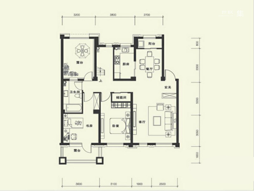 康华·朗香邸A5户型-3室2厅2卫1厨建筑面积158.00平米