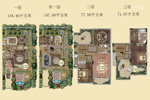 通宇林语山墅项目C2户型图-8室4厅6卫2厨建筑面积430.80平米