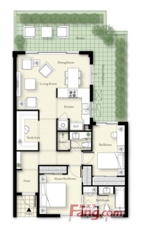 郡原山外山一期1-3号楼栋J-E1户型-3室2厅2卫1厨建筑面积92.23平米