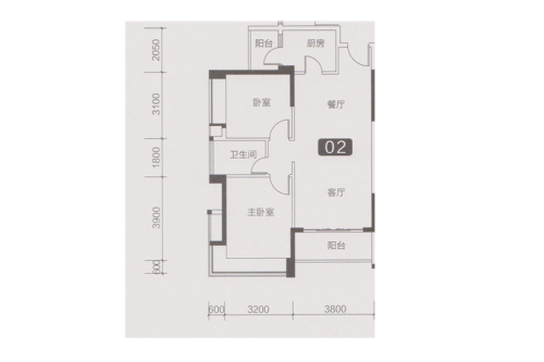 丽丰棕榈彩虹6、7幢02户型-2室2厅1卫1厨建筑面积87.00平米