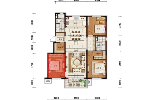 万科长江府洋房125平户型-3室2厅2卫1厨建筑面积125.00平米