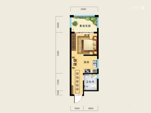 海城尚都一期1号楼B户型-1室0厅1卫1厨建筑面积38.12平米