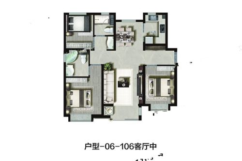 中海左岸澜庭3室2厅2卫106平米